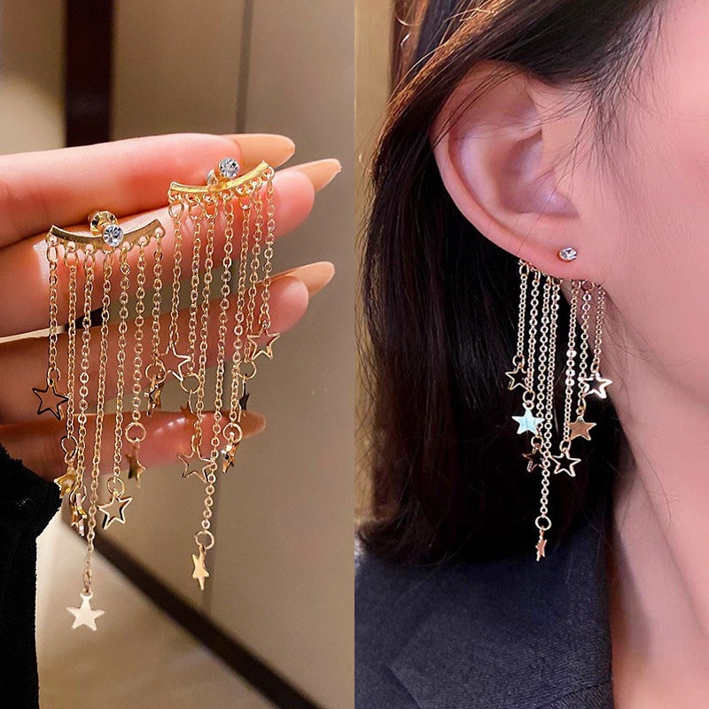 Anting Tusuk Gantung Desain Bintangrumbai Panjang Gaya Korea Kreatif Untuk Wanita