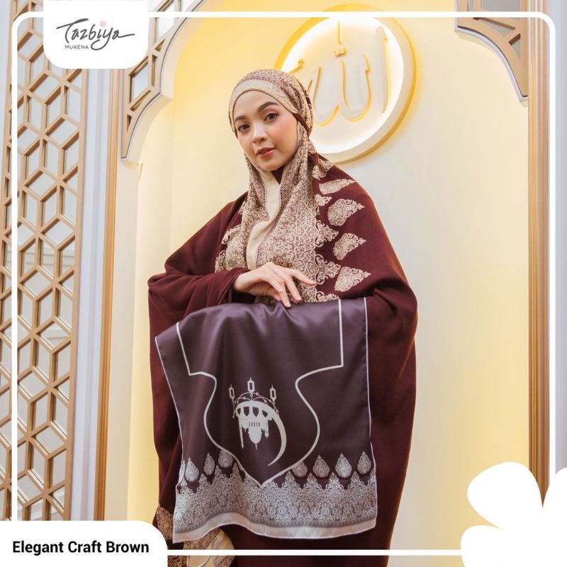 Mukena Tazbiya Sejadah Elegant Craft Khaki Dewasa Jumbo Katun Rayon Motif