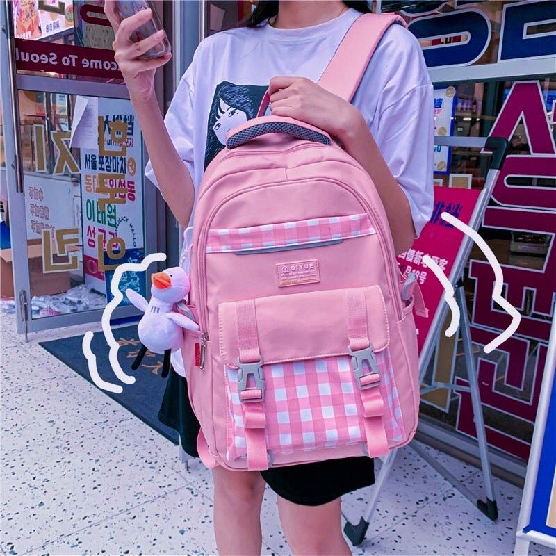 Fashion ransel sekolah smp sma SARUNG motif kotak kotak / backpack 2in1 korea replika