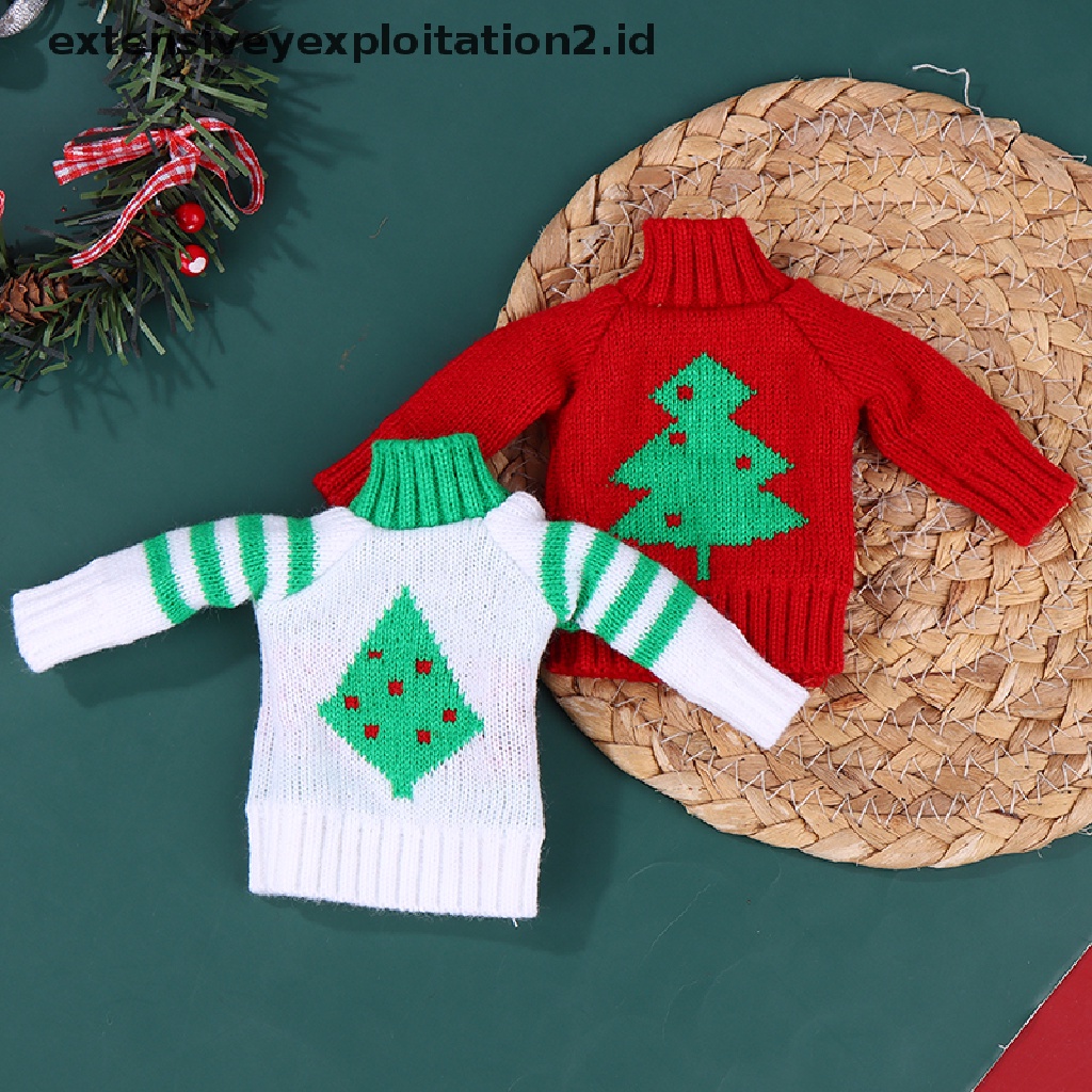 Sweater Rajut Bahan Katun Gaya Natal Untuk Aksesoris Pakaian Boneka