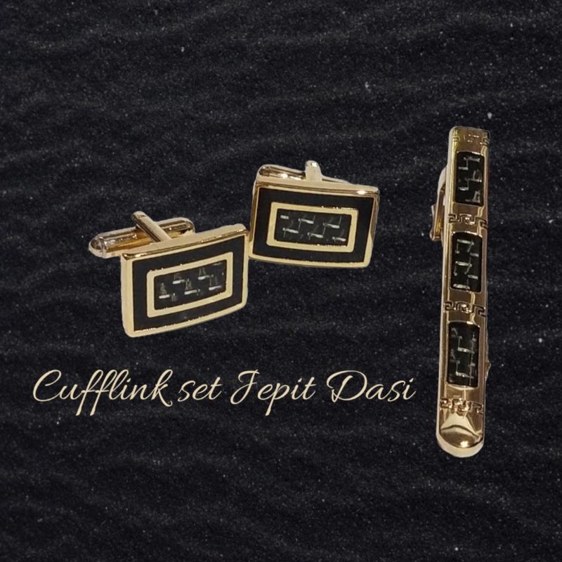 Cufflink + Jepit Dasi Motif Gold Elegant Mewah Ready Stock