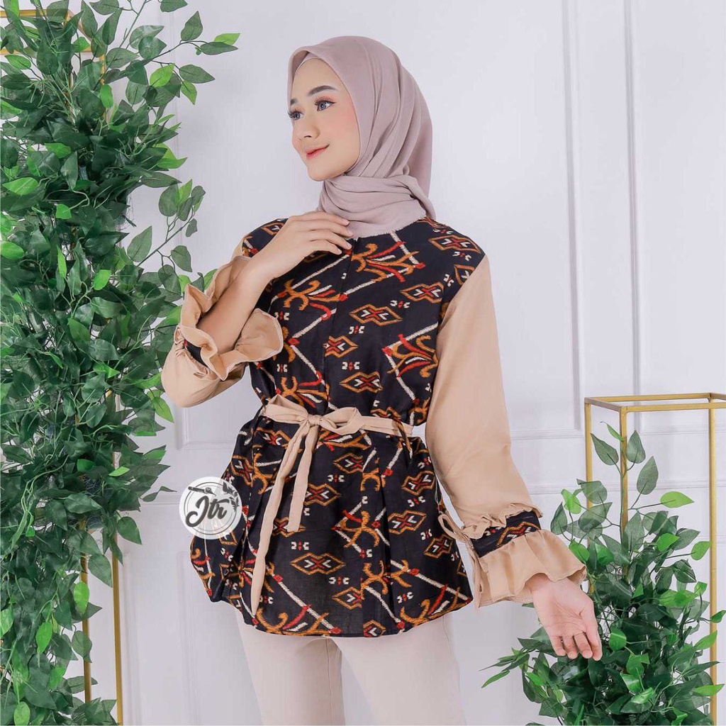 Baju Batik Wanita Modern Atasan Blouse Batik Kerja Kantor Wanita Motif Salur