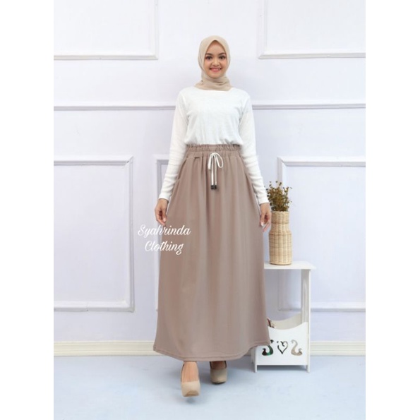 Rok Panjang A Hitam Cokelat Tali Serut Dobel Twist Premium Import Wanita Long Skirt Bawahan Wanita