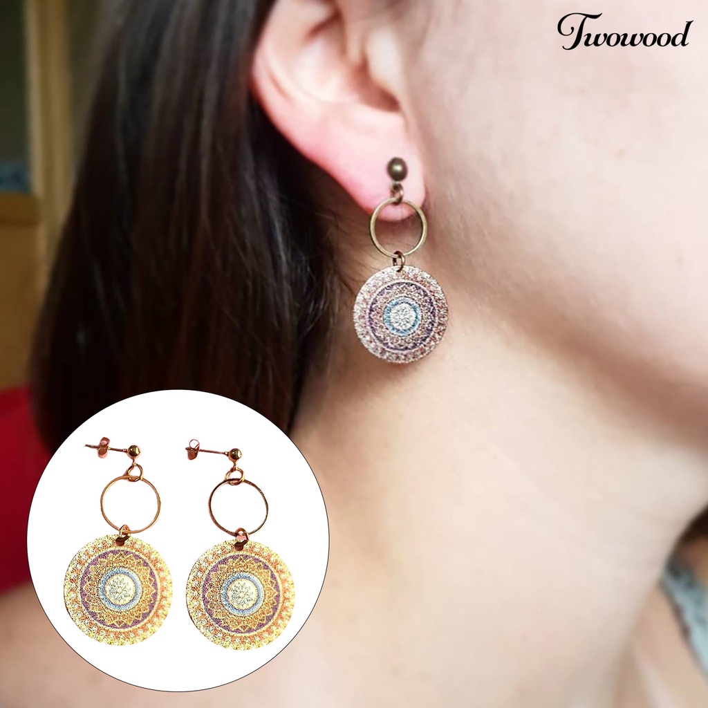 1 Pasang Anting Bentuk Bulat Geometris Gaya Vintage Untuk Wanita