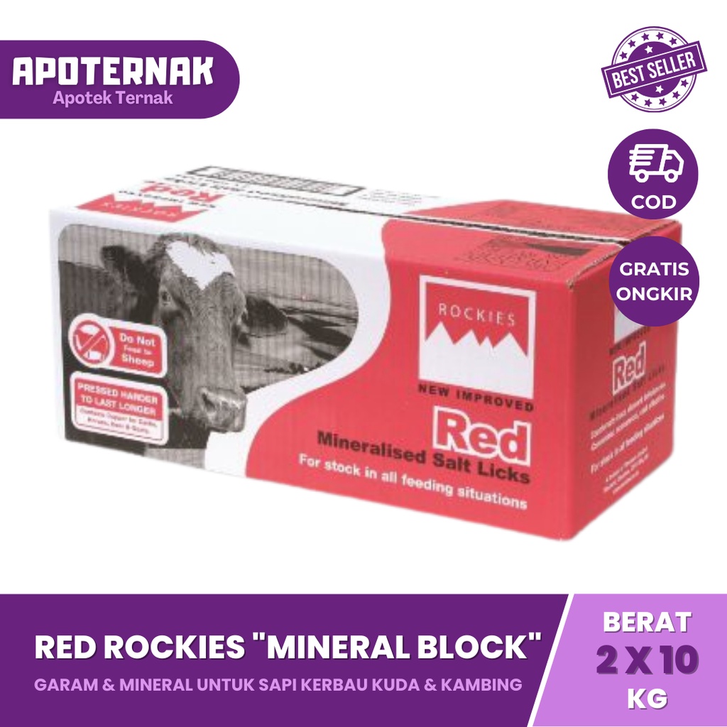 Mineral Blok RED ROCKIES 10 kg &amp; 20kg | Mineral Sapi Kuda Kerbau Kambing Domba | ROCKIES Tithebarn