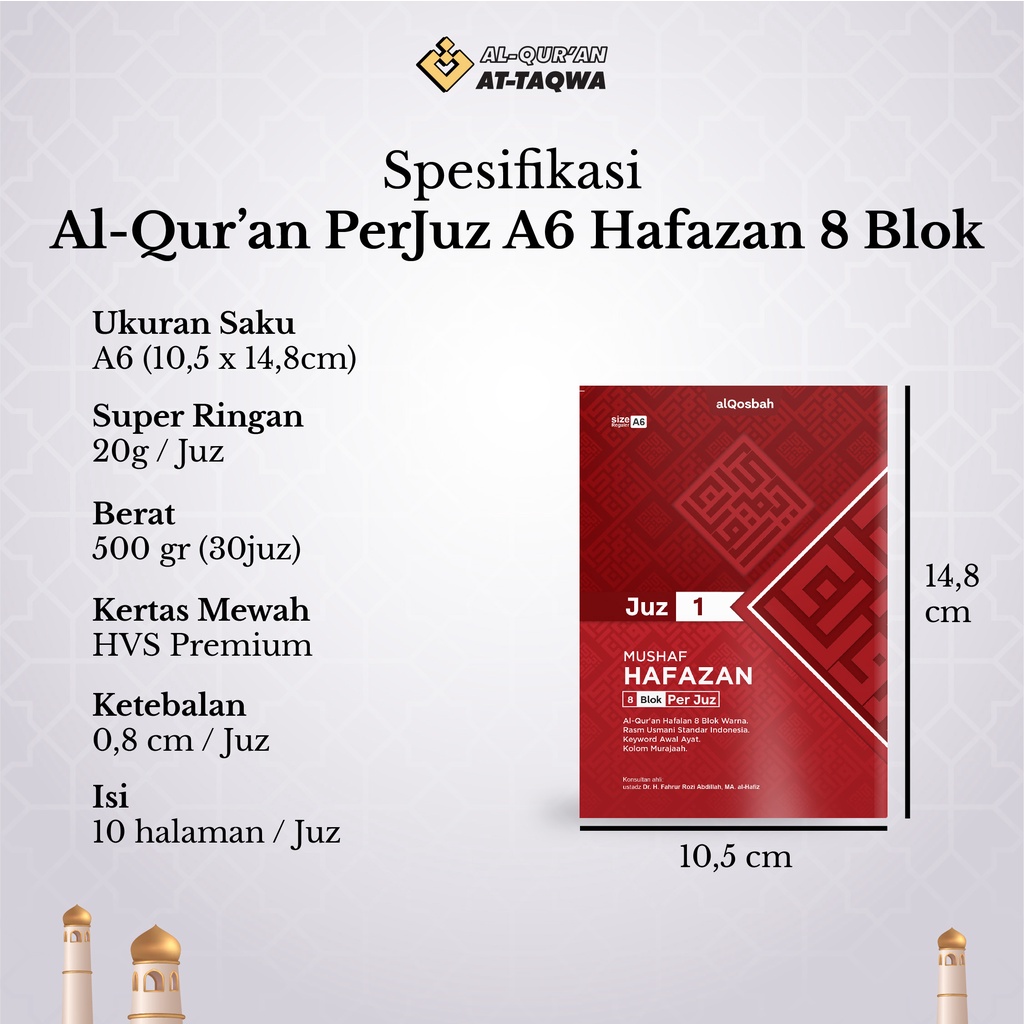 Al-Qur'an PerJuz A6 Hafazan 8 Blok Super Minimalis &amp; Ringan, Muat di saku! (BONUS BUKU DZIKIR)