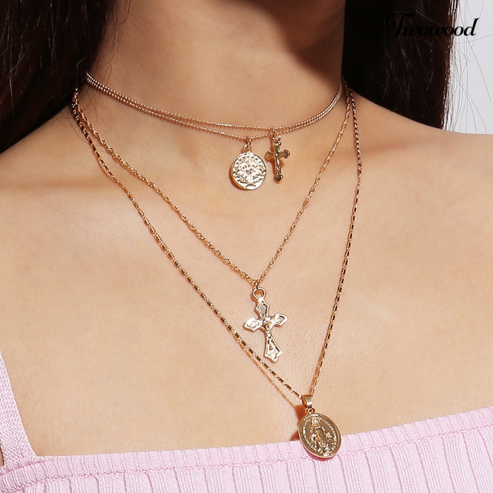 Kalung Rantai Choker Multilayer Bahan Alloy Untuk Wanita