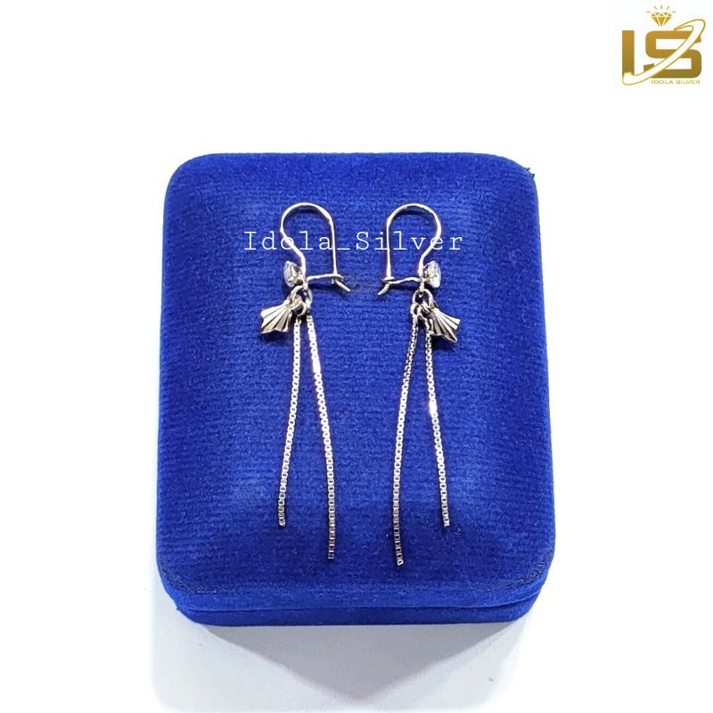 Anting Perak Asli Silver 925 Lapis Emas Putih Model Agogo Italy Double - Perak Asli