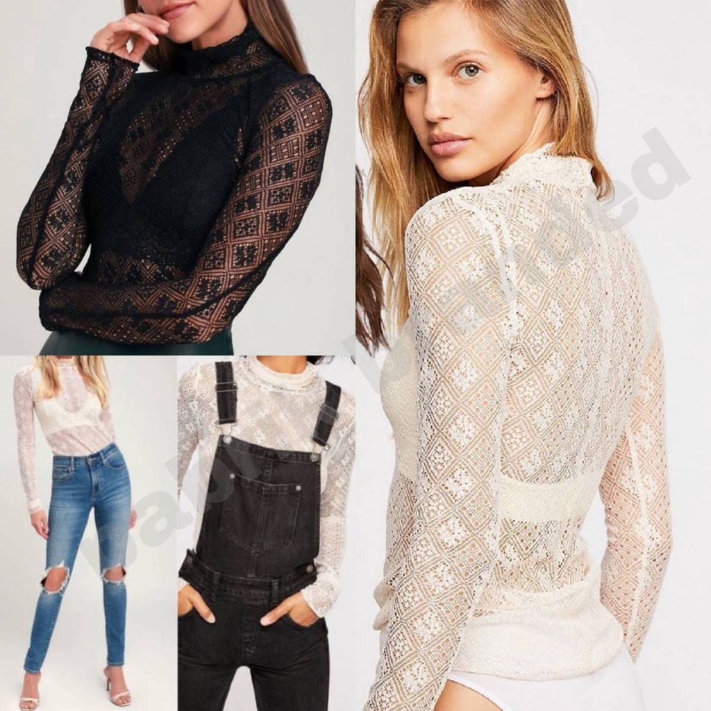 Pabrik branded Fr3e pe0pIe sweet memories lace top S kuning hitam lace brukat brocade jaring turtlen