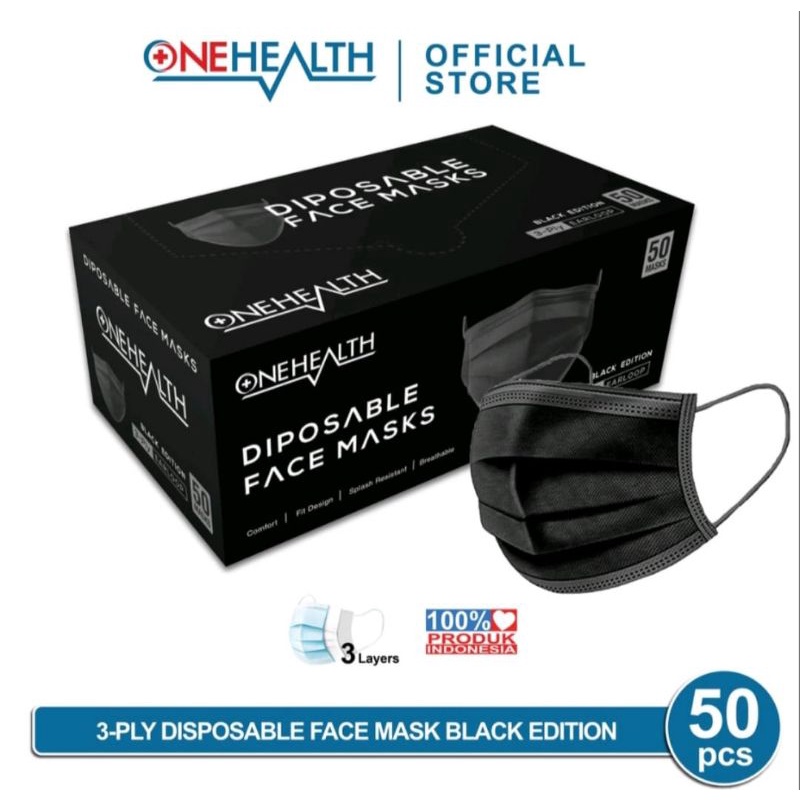 Masker Black Edition Disposible 3 ply Onehealth