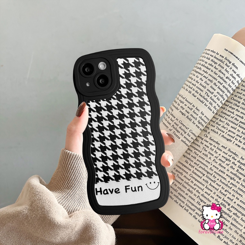 Soft Case Tpu Motif Houndstooth Untuk iPhone 11 13 14 12 Pro Max XR 7Plus 7 8 6s 6 14 Plus X XS Max SE 2020