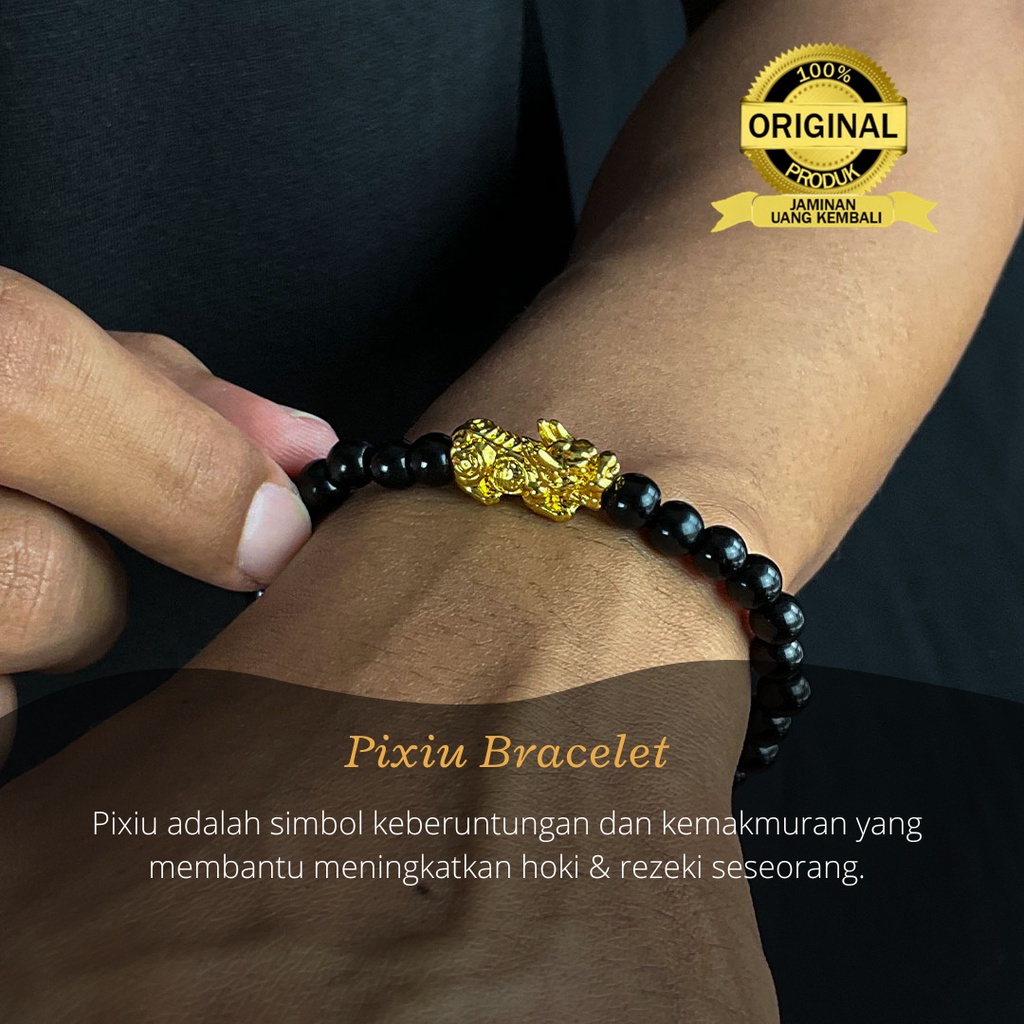 Gelang Feng Shui Pria Wanita Pixiu Naga Emas Lapis ASLI 24k Original by Rizacraft