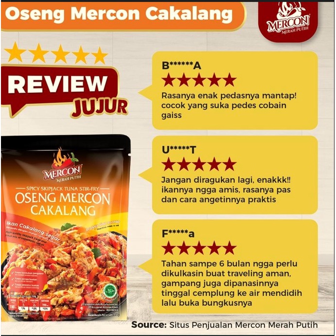 

OSENG MERCON CAKALANG MERCON MERAH PUTIH 150 GRAM SEDIKIT PEDAS (GINI)