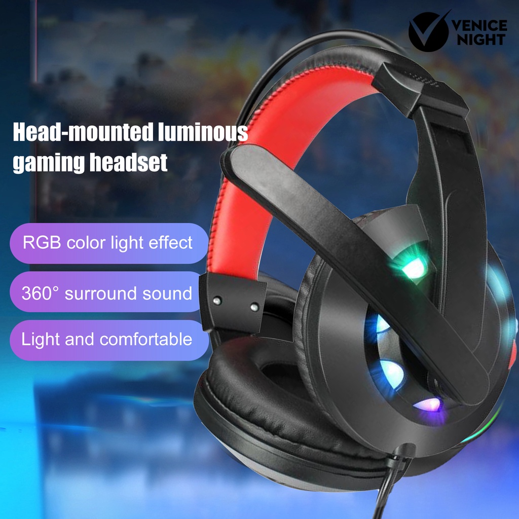 (VNEP) (Berkabel) A65 Headphone Luminous Mini Gaming Headphone untuk Komputer