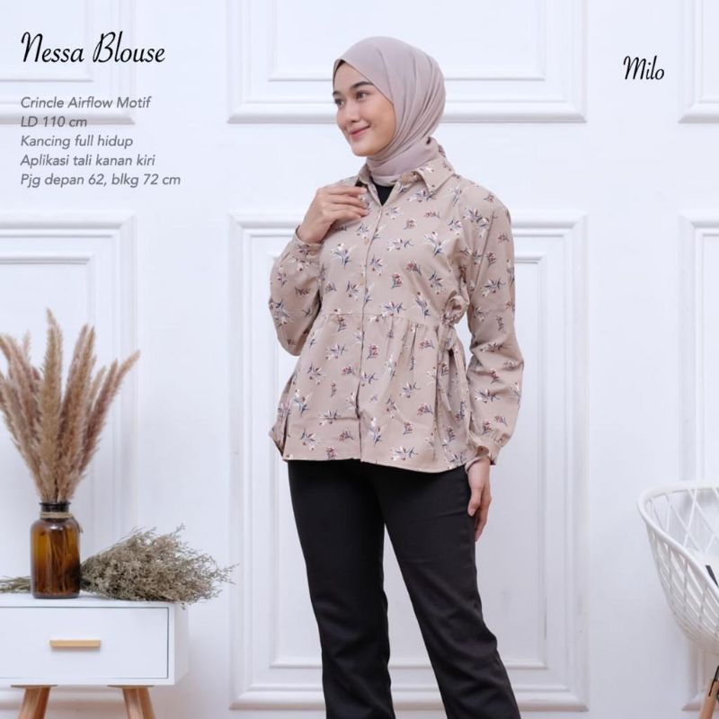 Blouse Crincle Motif Bunga Allsize  -NESSA BLOUSE //JF526