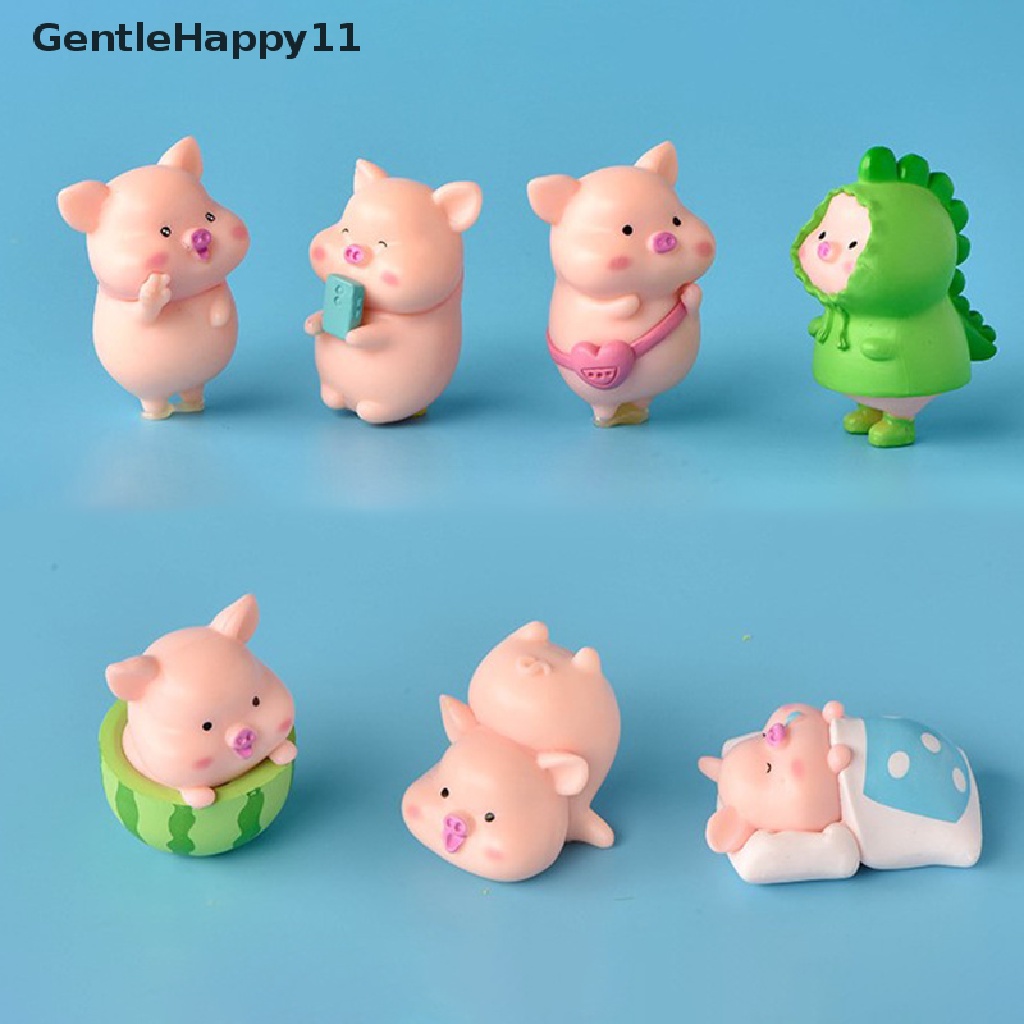 Gentlehappy 7pcs/set Mainan Boneka Kartun Babi Hewan Model Patung Ornamen Miniatur id
