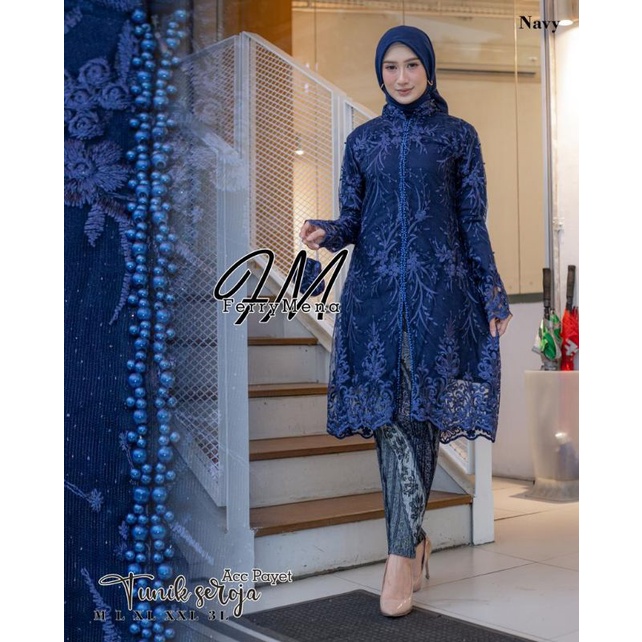 Permata Olshop / Setelan Kebaya Tunik Busui Tulle Payet Modern Seroja / Kebaya Modern / Kebaya Kondangan / Kebaya Pesta Mewah / Kebaya Wisuda / Kebaya Seragam / Kebaya Payet / Tunik Kebaya Jumbo Ld 125