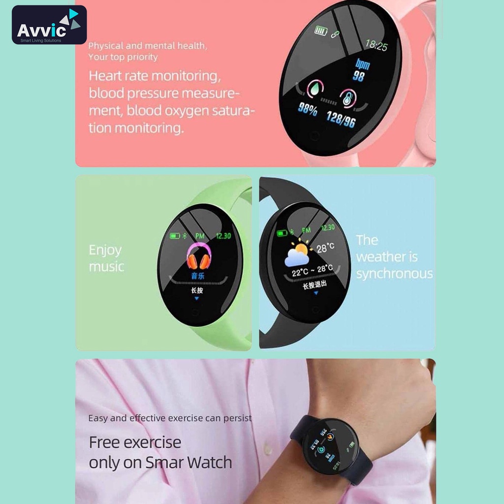 Smartwatch D18s Jam Tangan Digital Bluetooth Macaron Color Waterproof Sport Fitness Exercise Heart Rate Smart Watch