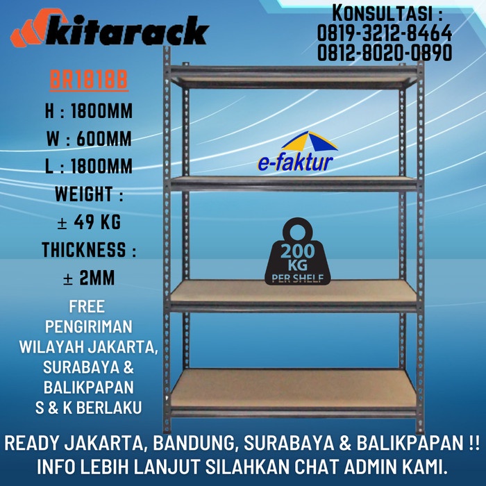 

Rak Rak Besi Boltless Tanpa Baut Kitarack Br1818B 180X60X180 Rak Susun