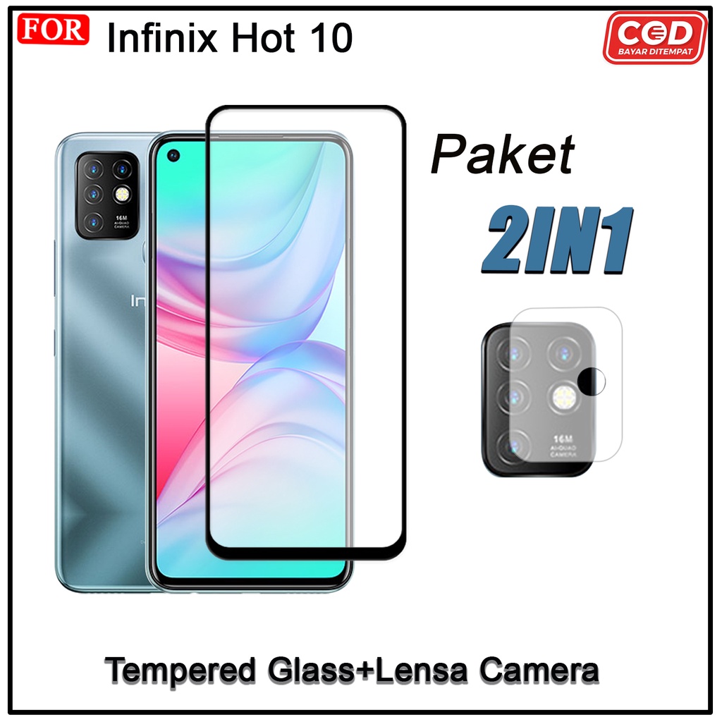 PROMO Paket 2in1 Tempered Glass INFINIX  HOT 11 PLAY HOT 10 10S 10S NFC 10 PLAY 9 PLAY NOTE 8 10 10 Pro  Full Layar Anti Gores Kamera Belakang