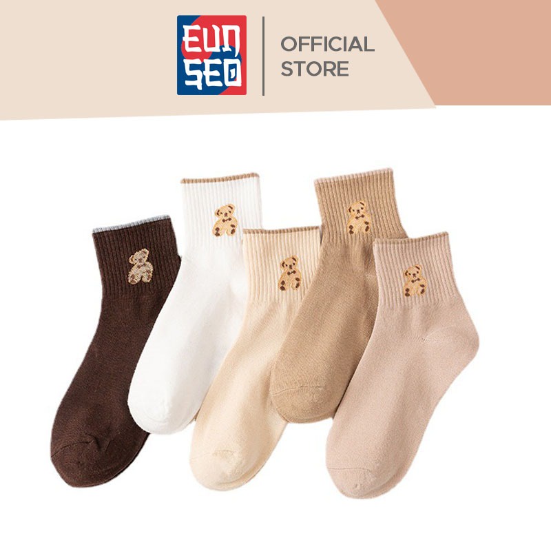 EUNSEO Kaos Kaki Wanita Panjang Motif Teddy Bear Kaos Kaki Diatas Mata Kaki Import Quality