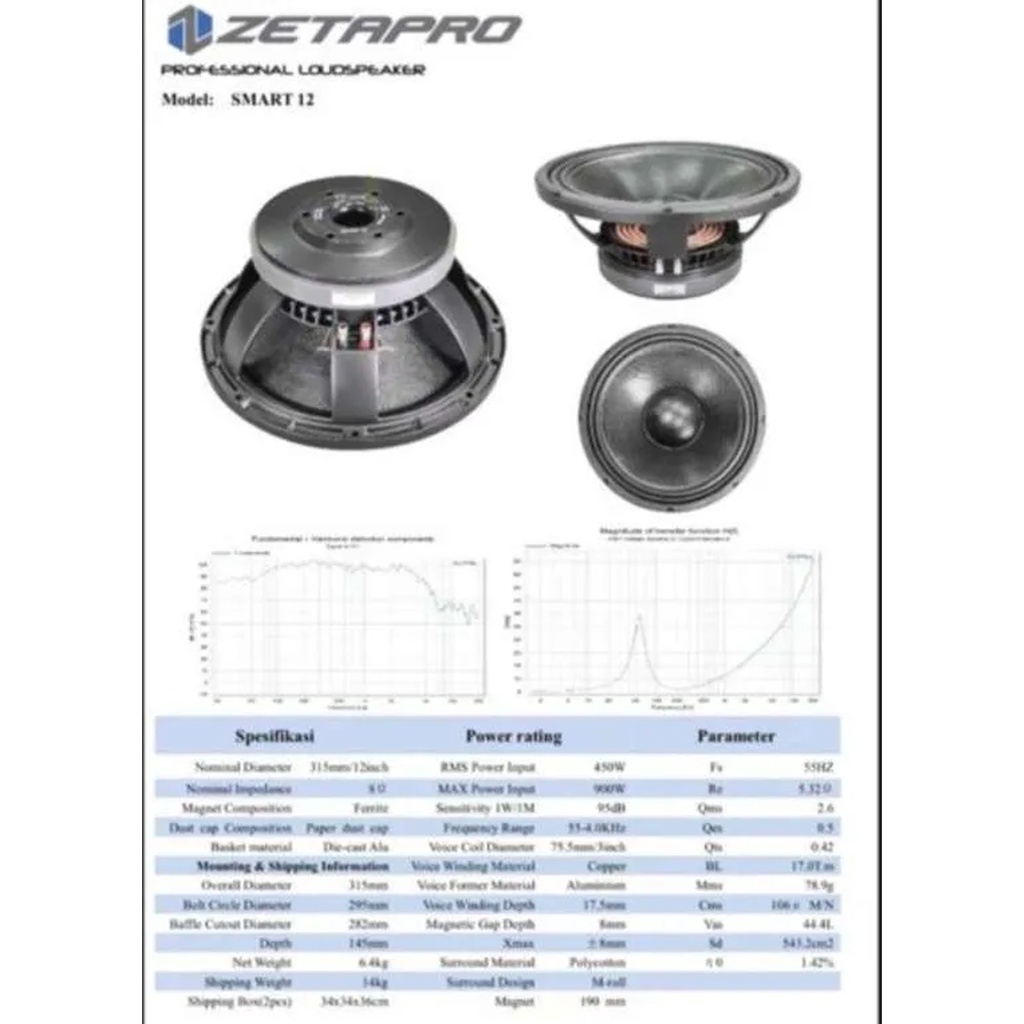 komponen speaker Zetapro smart 12