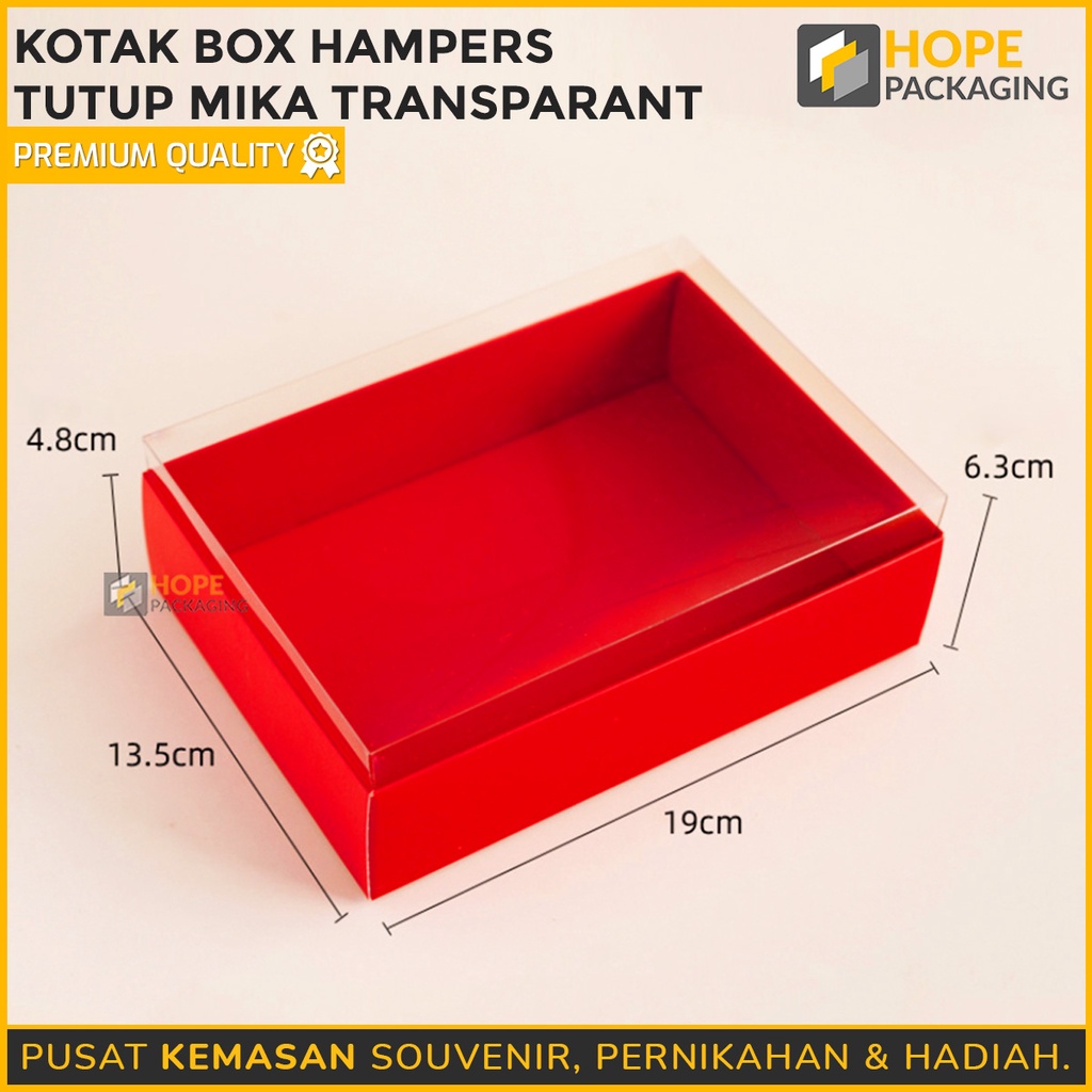 Box Dus mika / box Lebaran / box natal / dessert Box / Kotak Box Hampers Merah + tutup mika transparant