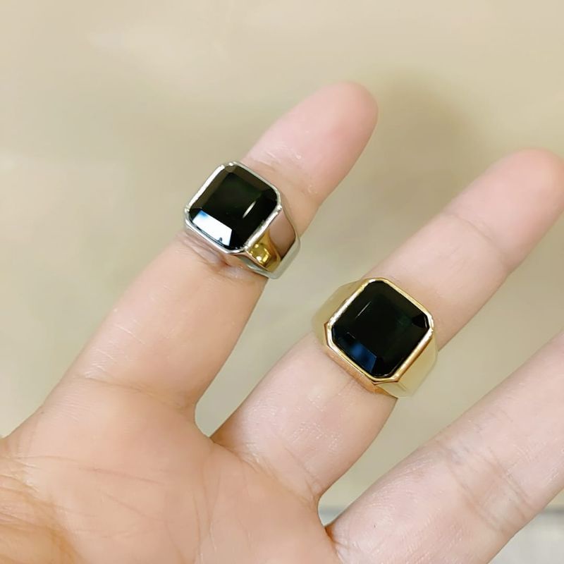 Cincin onyx pria Titanium Batu Hitam