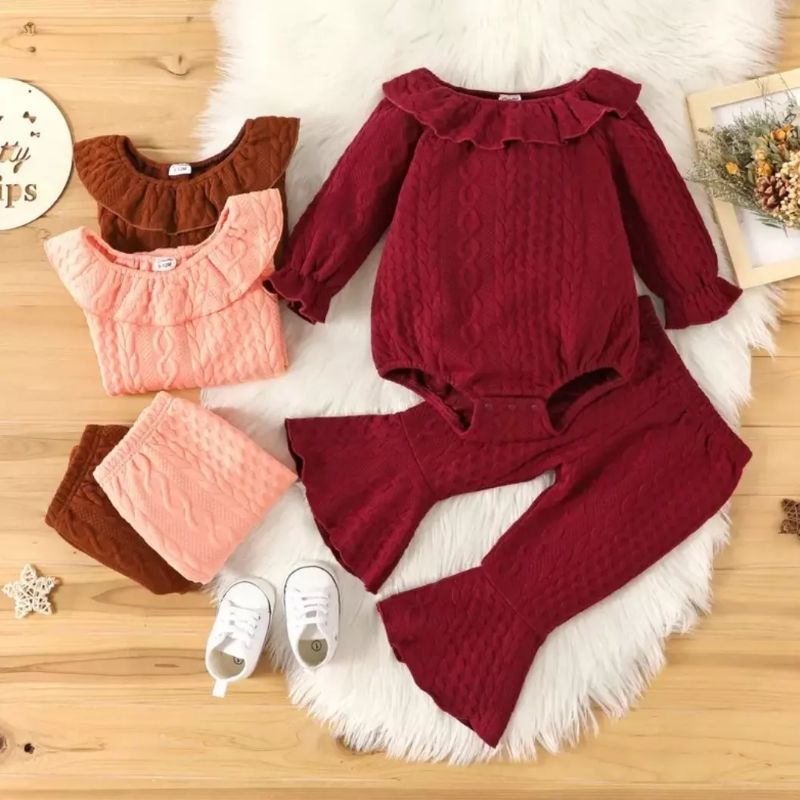 setelan baju bayi anak perempuan / winter jumper set / set romper celana panjang 2pcs import