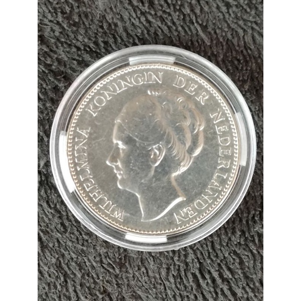 Bm-001 uang koin kuno perak 1 gulden wilhelmina 1938 bonus kapsul