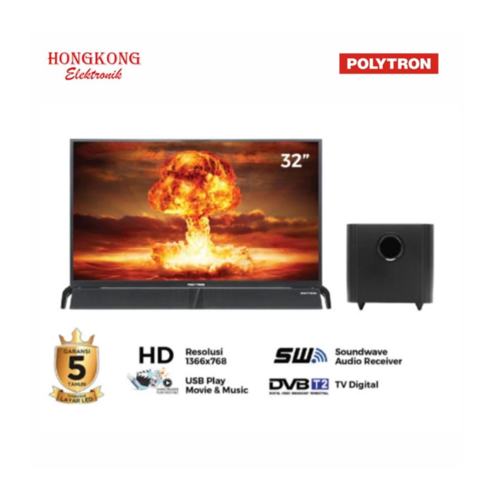 Polytron PLD-32BV1558 32 Inch Digital TV + Soundbar & Subwoofer