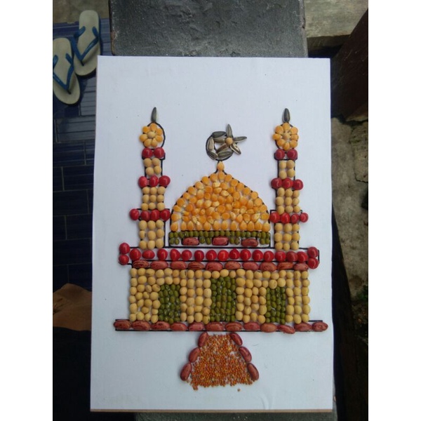 

H7Y kolase biji bijian gambar masjid prakarya