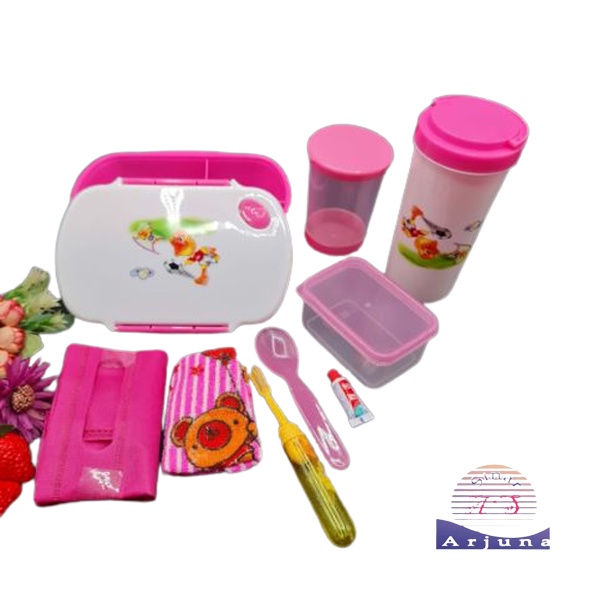 KOTAK BEKAL ANAK SET / LUNCH BOX SET PRAKTIS ANTI RIBET/ FREE BOTOL DAN SIKAT GIGI