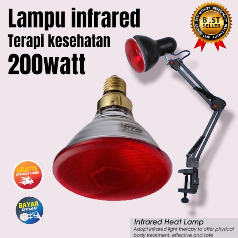 Lampu Terapi Infrared 200watt lampu pemanas penghangat kandang lampu pemanas merah