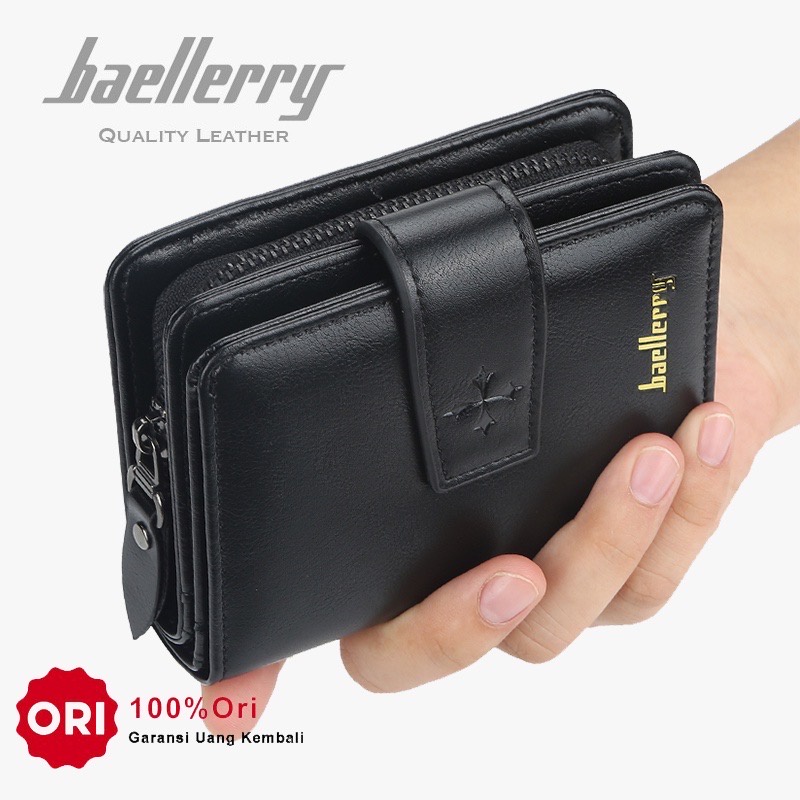 LUCKYMALL BAELLERRY D9155 Dompet Pria Wanita Bahan Kulit PU Leather Lipat ORIGINAL Import Kecil Kartu Koin Mini KOREA