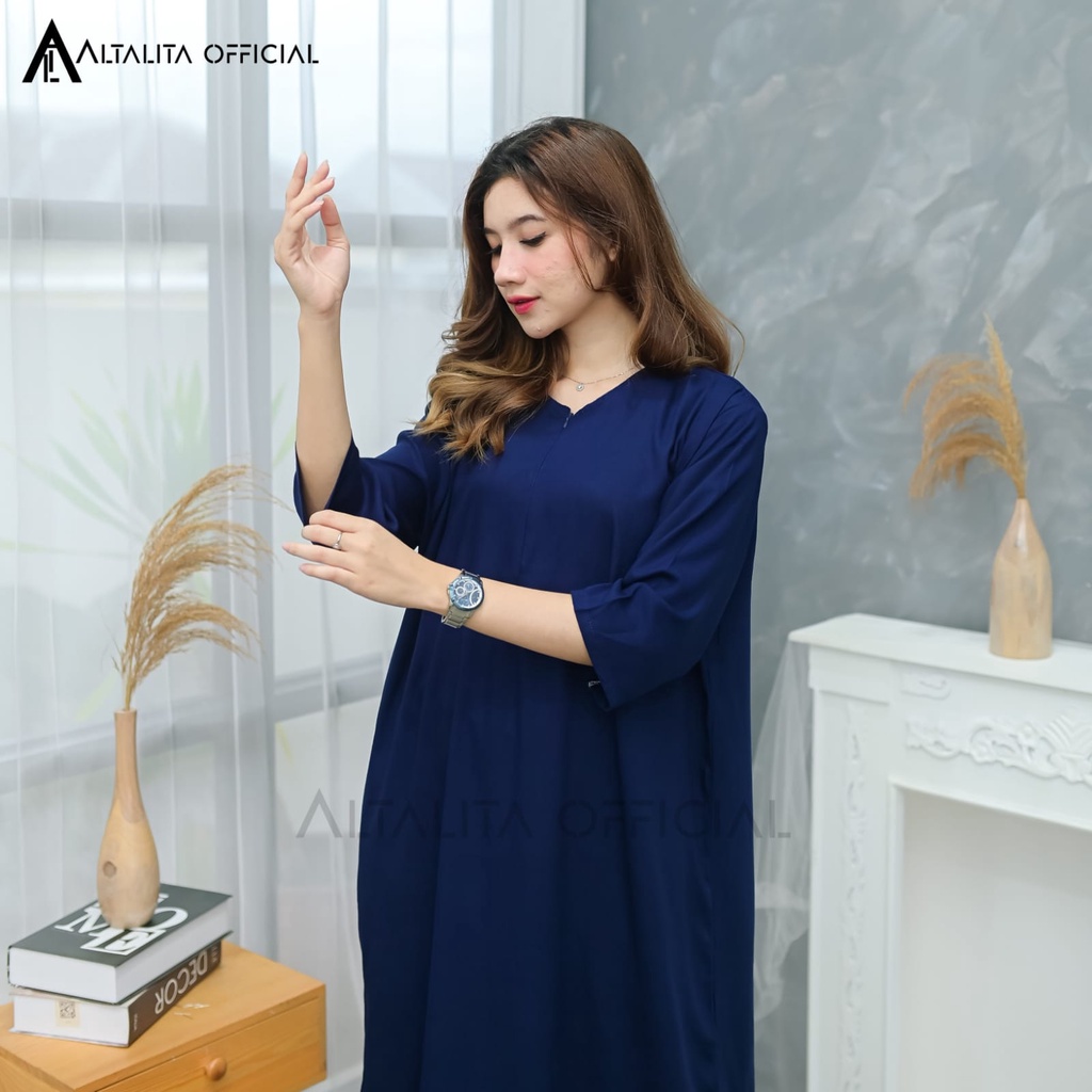 Altalita - Daster Gamis Polos Panjang Lengan Tangan Panjang 3/4 Longdress Polos Jumbo LD 120 Homedress Busui Panjang Lengan Panjang Semata Kaki Bahan Katun Rayon Adem Tebal Premium