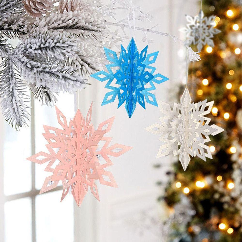 Solighter 6 Pcs 3D Artifisial Snowflake Dekorasi Rumah Natal Navidad Ornamen Salju Palsu Decor