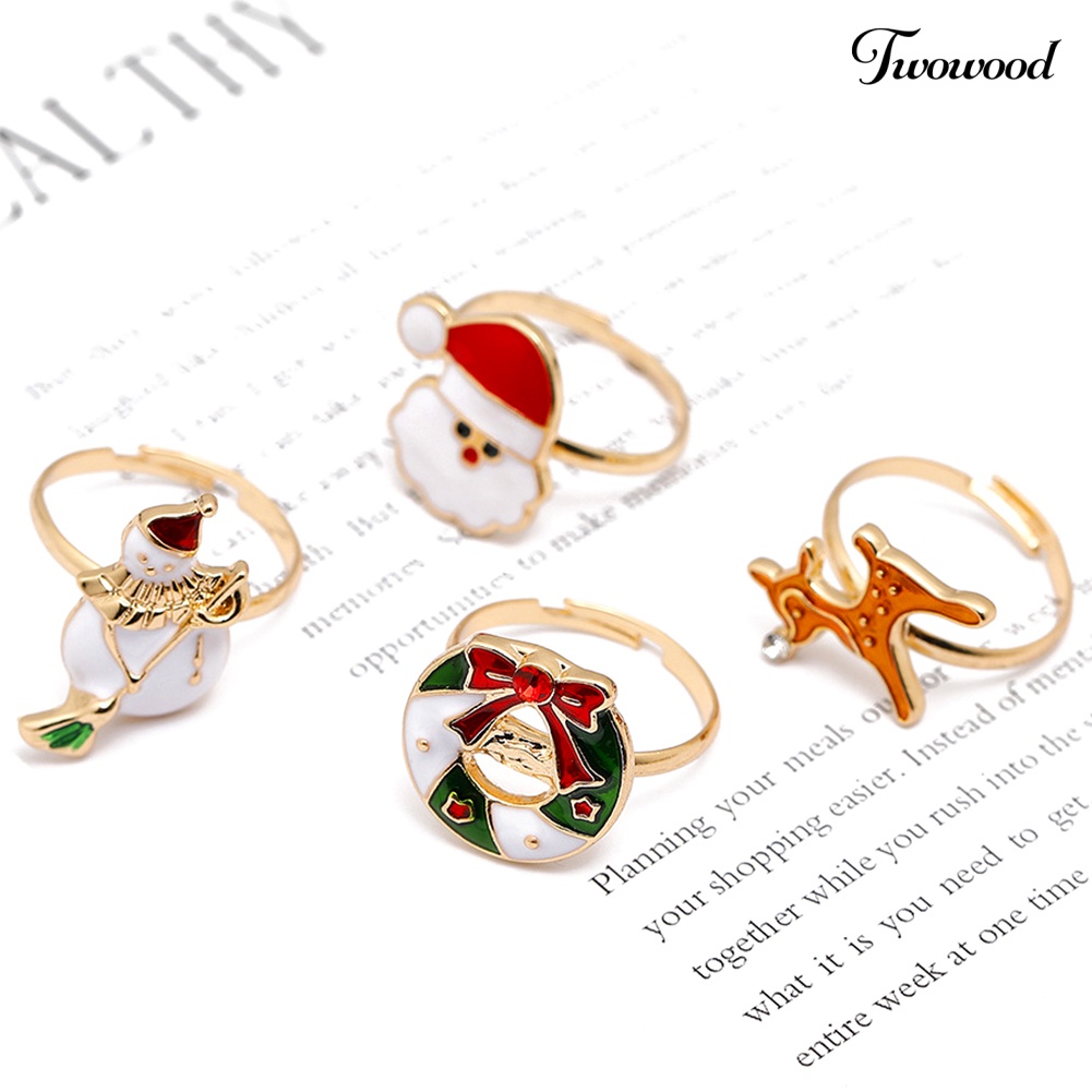 Cincin Desain Kartun Snowman Elk Pohon Natal Snowflake Bahan Alloy Untuk Anak