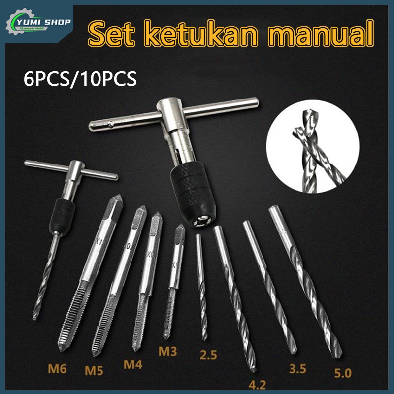 Mata Bor Tap Die Set/Handtap 9pcs Hand Tap Tapping Metal Screw/MATA BOR SENAI DRAT BAUT PEMBUAT DERAT ULIR BAUD HANDTAP HANDTAB HAND TAB/Pembuat Ulir Sekrup dengan Tap Wrench Original/Taps M3-M6/Thread Metric Machine Wrench Holder Hand Set
