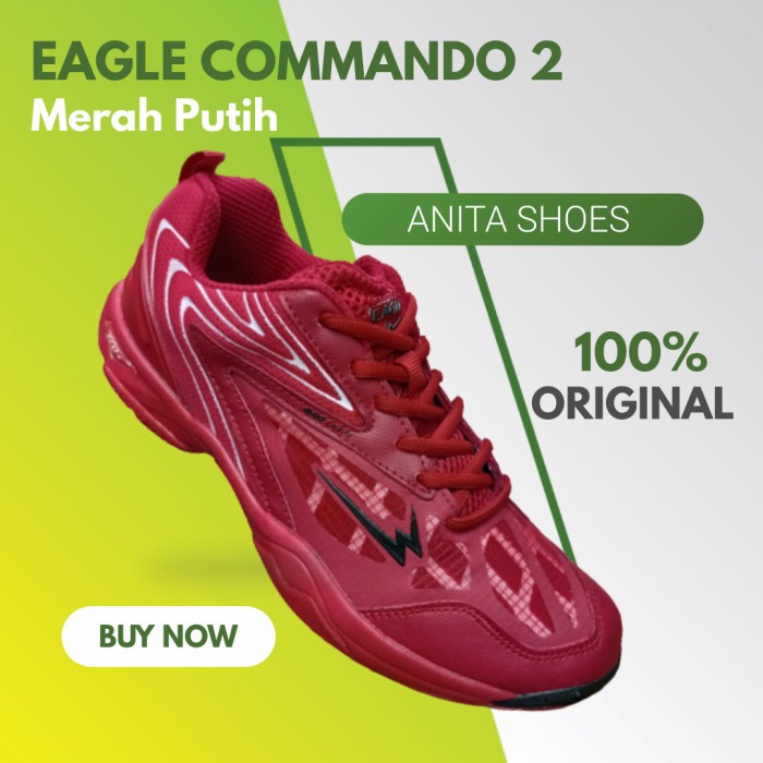 Sepatu Badminton EAGLE COMMANDO 2 | COMMANDO2 Original - Merah, 38