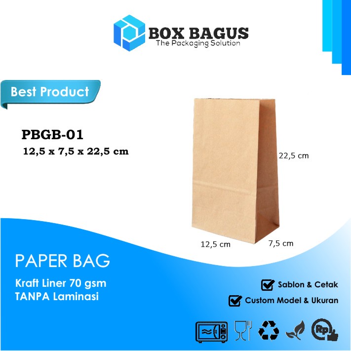 PAPER BAG 12,5x7,5x22,5 KRAFT 70 GSM - GOODIE KANTONG KERTAS SOUVENIR GIFT KUE ROTI NASI BURGER