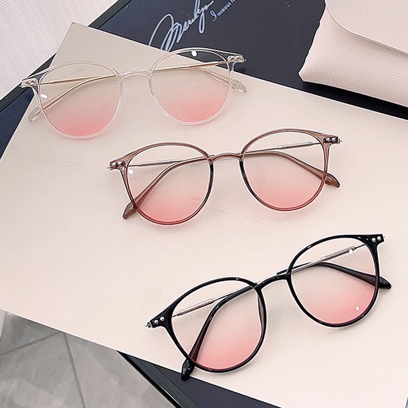 Papaozhu Trendy Selebriti Cyber Bingkai Bulat Kecantikan Blush Eyeglasses Untuk Wanita Perempuan Chic Makeup Eyewear Outdoor Fashion Glasses Ornaments