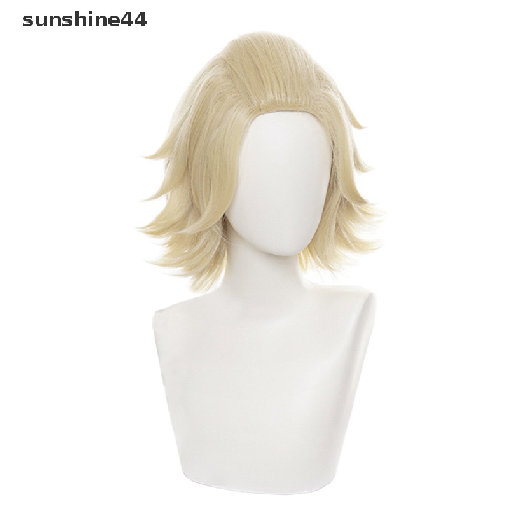 Sunshine Wig / Rambut Palsu Pria / Wanita Model Tokyo Revengers Manjiro Sano Bahan Serat Sintetis Warna Emas Untuk Cosplay