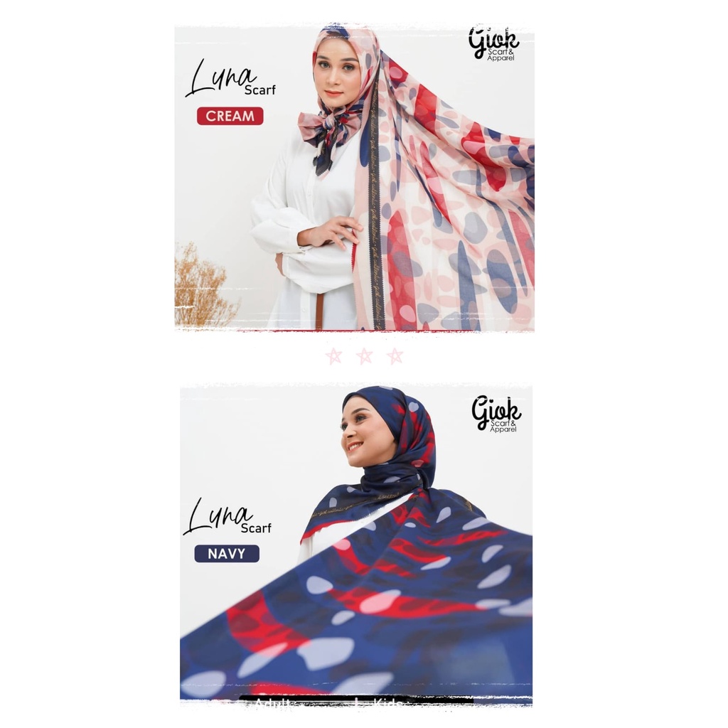 LUNA SCARF BY GIOK SCARF & APPAREL/BAHAN VOAL ULTRAFINE/SIZE 115 CM x 115 CM/KERUDUNG SEGI EMPAT/HIJ