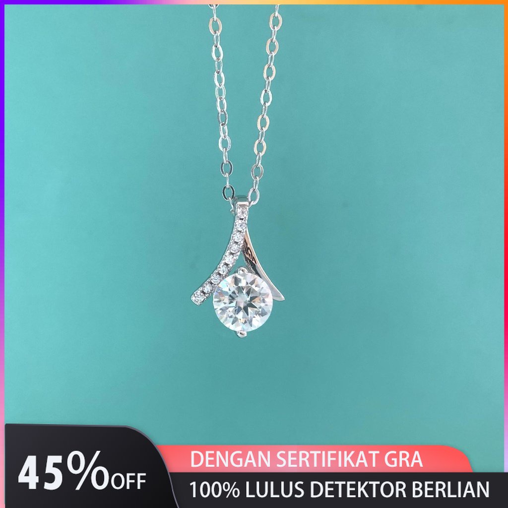 Like Moissanite Sterling Silver Berlapis Emas 18k, Kalung Berlian Moissanite Panjang 45cm - Detektor