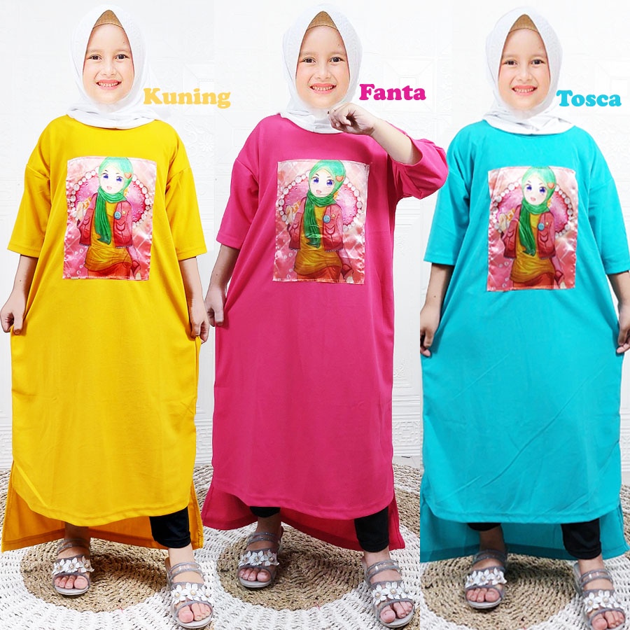 OVERSIZE VIRAL KEKINIAN SLEBEW ANAK  2-13tahun MANIS BERHIJAB LONG DRESS GL FASHION