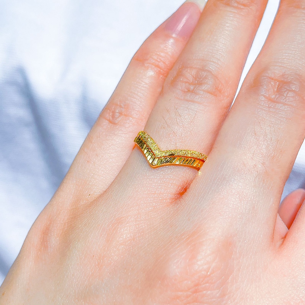 NEW! Cincin V anak dan dewasa emas asli kadar 70 lokal doff kilat Fuji Aurel tanpa permata shining moon gold ring 1 gram