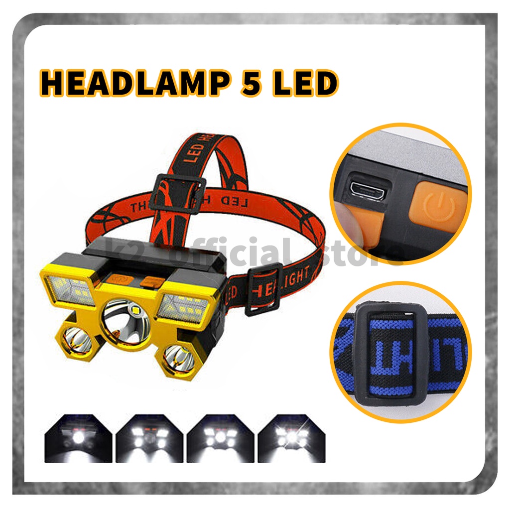 Senter Kepala LED 5in1 Senter Kepala Multifungsi / HEADLAMP 5 LED COB Rechargerable