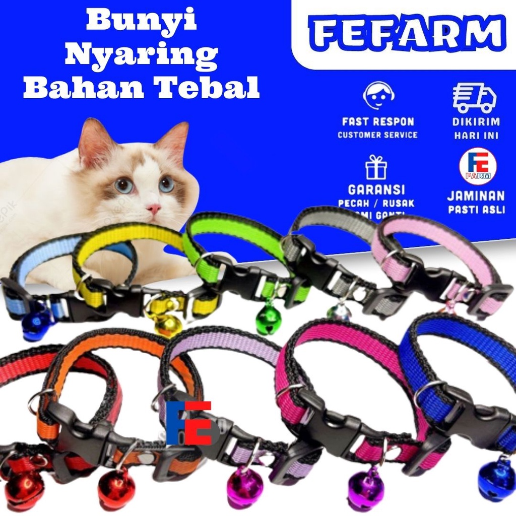 Kalung Kucing List Hitam Lonceng Bunyi FEFARM