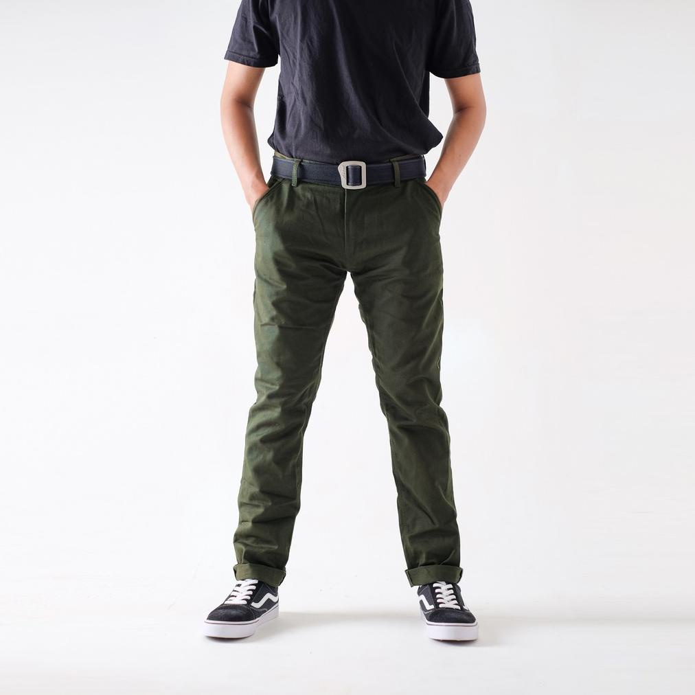 Celana Panjang Pria Chino Modern Chinos Slim Fit Trust Denim Selvedge Accent Slimfit Pants Hijau Arm